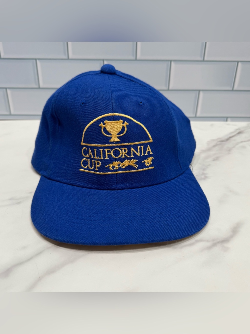 Vintage 90s Wool Blend Snap Back Horse Racing California Cup Logo Blue Hat Adult